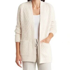 Barefoot Dreams Cozychic Directional Ribbed Cardigan Sweater Open Front Cream XL